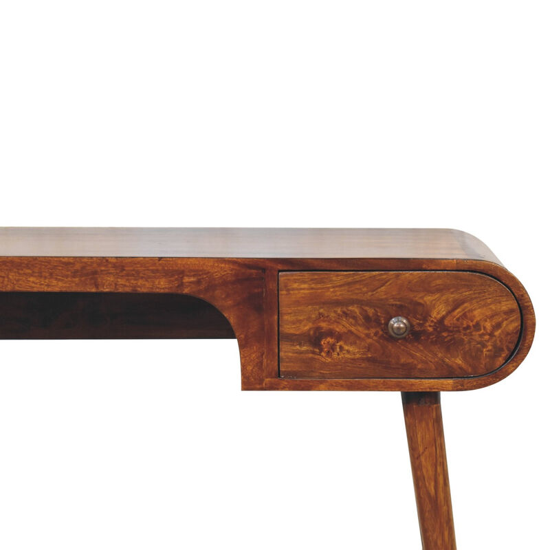 HomeRoots 54" Brown Solid Wood Writing Desk With Two Drawers image number 5