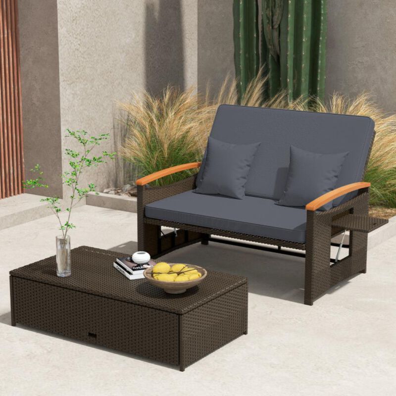 Hivvago Outdoor Wicker Daybed with Folding Panels and Storage Ottoman image number 3
