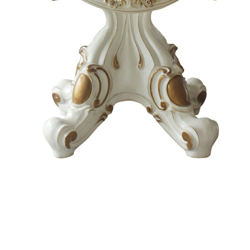 Wooden Top Dining Table With Pedestal Feet, Antique Pearl & Cherry Oak - Benzara