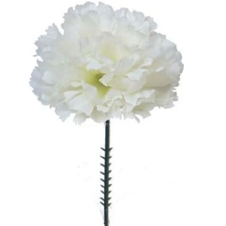 Cream White Silk Carnation Picks, Artificial Flowers for Weddings, Decorations, DIY Decor, 100 Count Bulk, 3.5" Carnation Heads with 5" Stems