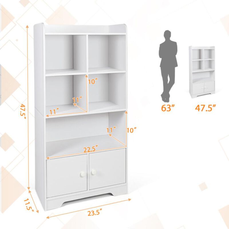 Hivvago 4 Tiers Bookshelf with 4 Cubes Display Shelf and 2 Doors-White