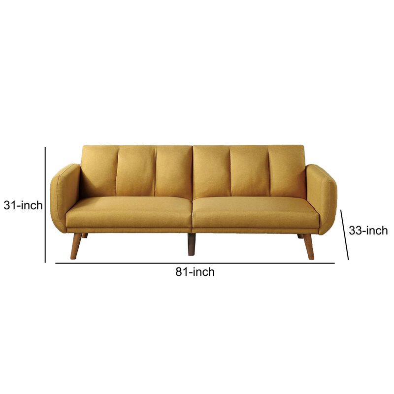 Adjustable Upholstered Sofa with Track Armrests and Angled Legs, Yellow