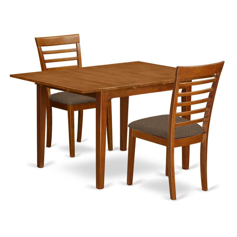 3 Pc set Milan Dinette Table with Leaf and 2 Cushiad Dinette Chairs in Saddle Brown .
