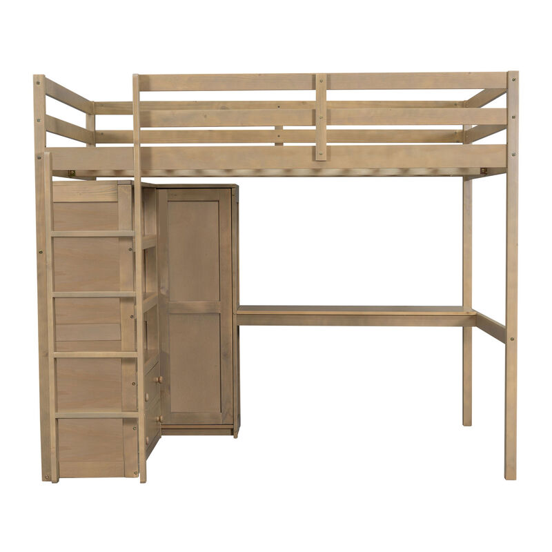 Merax Wood Full Size Loft Bed with Built-in Wardrobe