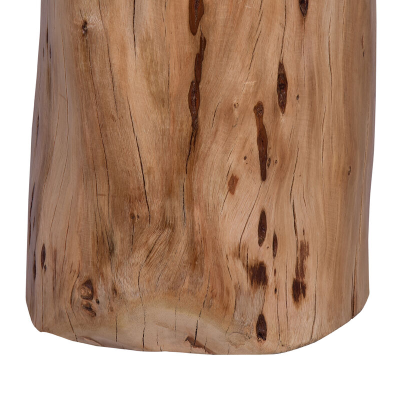 17 Inch Accent Stump Stool End Table, Live Edge Acacia Wood Log with Grain and Knot Details, Natural Brown-Benzara