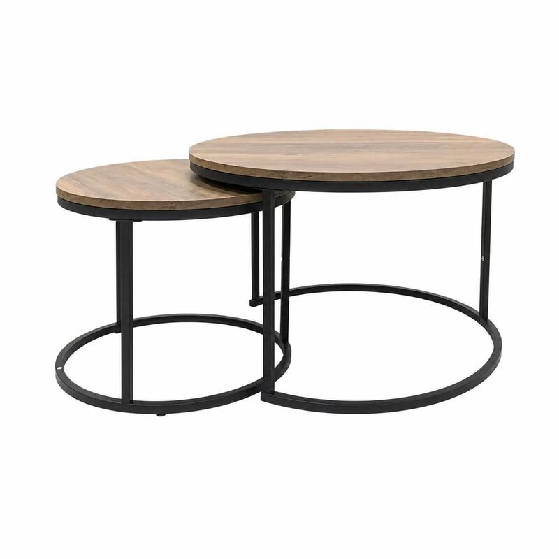 GOODSILO Round Nesting Coffee Table Set of 2, Space-Saving Stackable Side Tables with Marble Pattern Top and Sturdy Metal Frame for Living Room Bedroom Balcony image number 0