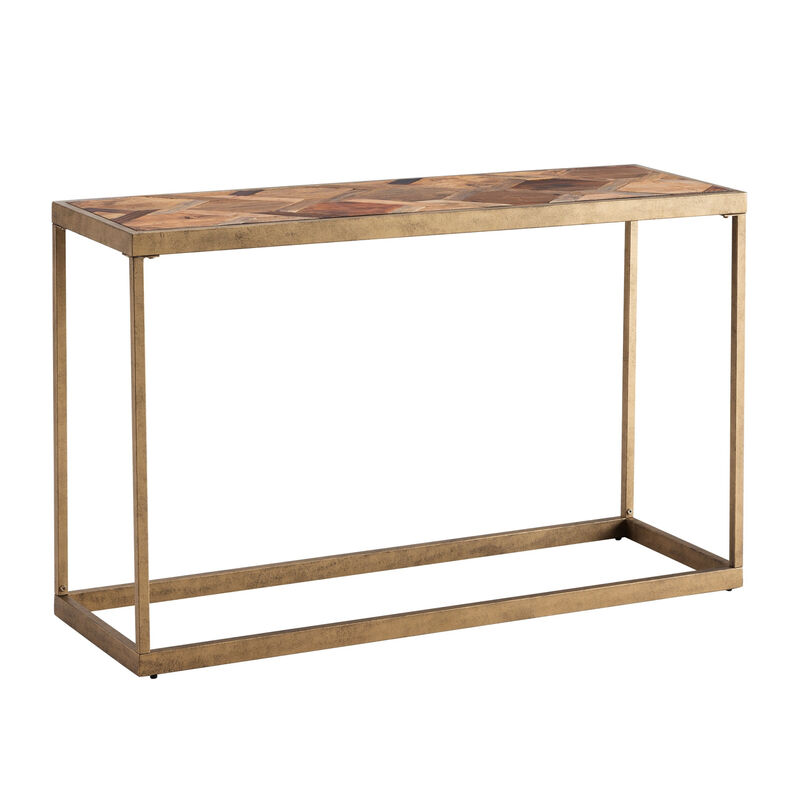 HomeRoots 48" Natural and Brass Solid Wood and Iron Frame Console Table image number 3