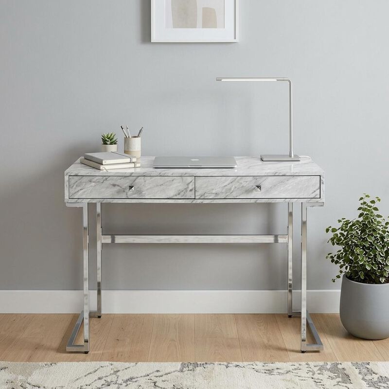HomeRoots 42" White Writing Desk With Two Drawers image number 1