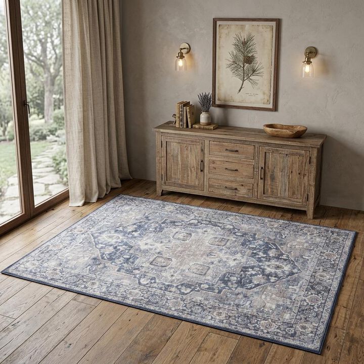 HomeRoots Floral Medallion Power Loom Distressed Area Rug