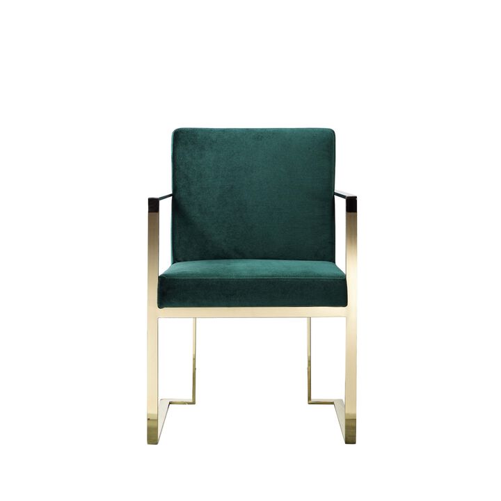 Boly 24 Inch Dining Armchair, Cushioned Green Velvet Seat, Gold Cantilever  - Benzara