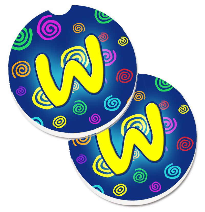Caroline's Treasures Letter W Initial Monogram - Blue Swirls Set of 2 Cup Holder Car Coasters CJ1011-WCARC, 2.56, Multicolor
