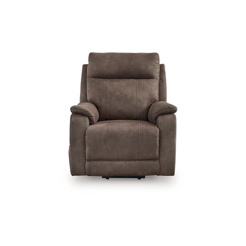 Mead Power Recliner Chair, Heat, Massage, 35 Inch Brown Faux Leather - Benzara