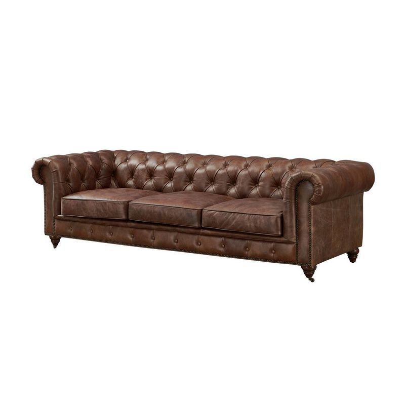 Crafters and Weavers Century Chesterfield Sofa - Dark Brown Leather