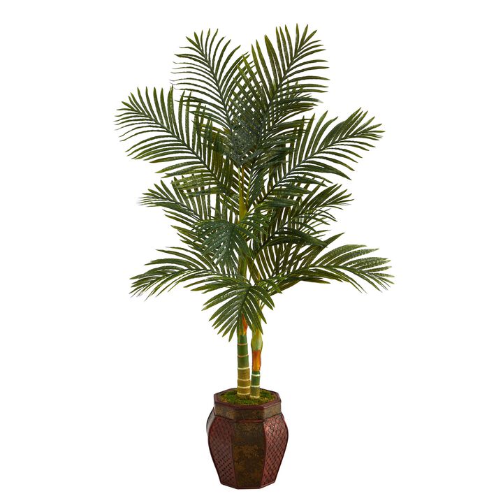 HomPlanti 5.5 Feet Golden Cane Artificial Palm Tree in Decorative Planter