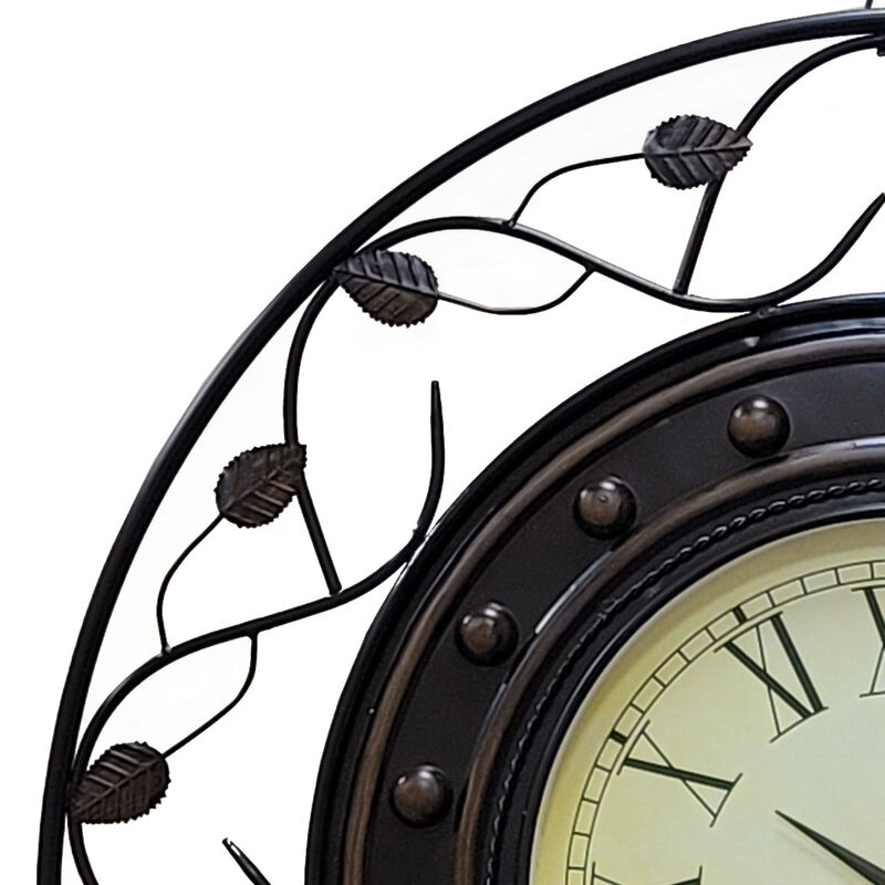 Vintage Roman Numerical 36 in Wall Clock with Elegant Black Metal Leaf Design Frame - for Dining, Living Room, or Kitchen - Antique Style, Large Numbers, Unique Wall Art, Traditional Clock