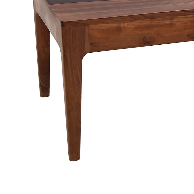 52 Inch Modern Coffee Table, Acacia Wood with Classic Block Legs, Brown-Benzara