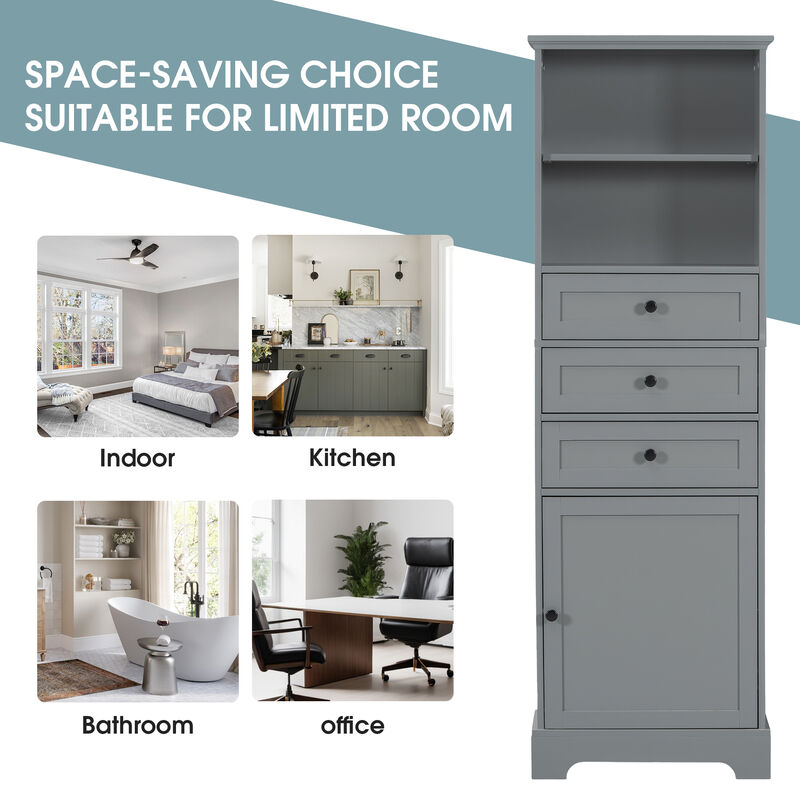 Merax Tall Storage Cabinet with 3 Drawers and Adjustable Shelves for Bathroom