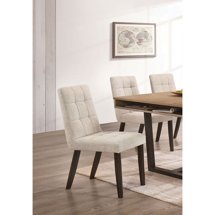 Beige Fabric Biscuit-Style Tufted Side Chairs Set of 2 Chairs Dining Room Furniture Elegant Kitchen Dining Room Dark Walnut Solid wood Two-tone Chair