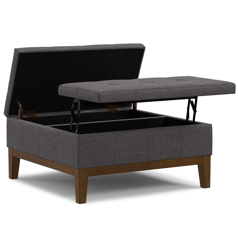 Dover 36 inch Wide Contemporary Square Lift Top Coffee Table Storage Ottoman in Slate Grey  Polyester Linen, Assembled