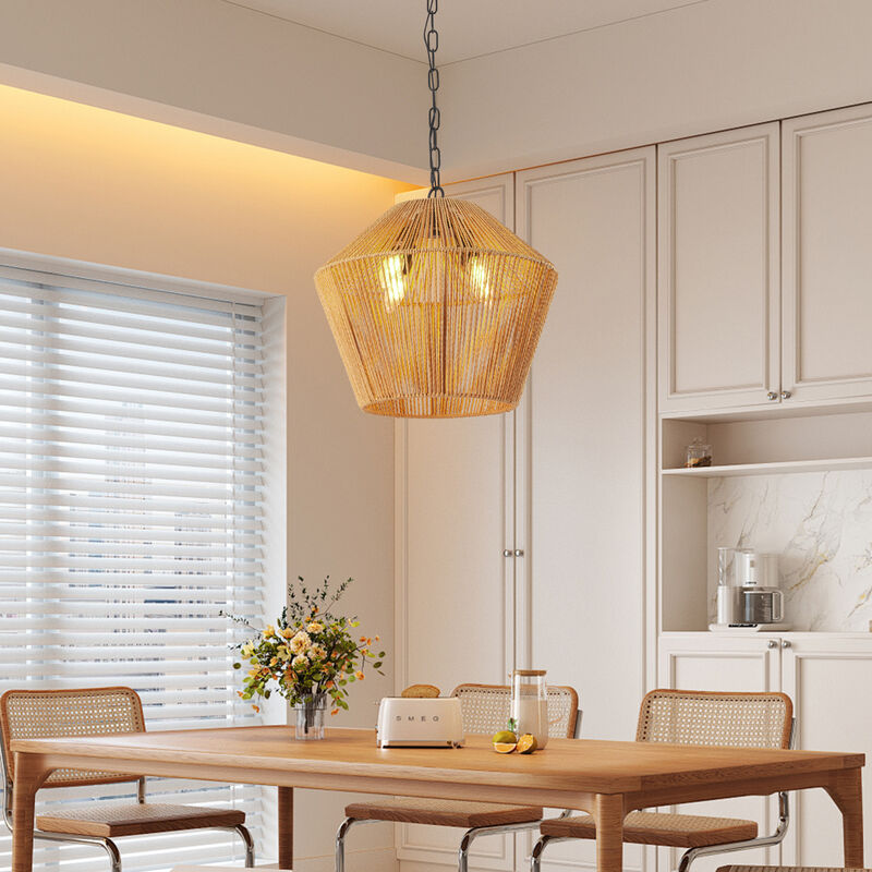 ELEMENT ACE Handcrafted Natural Hemp Rope Pendant Light Fixture with Adjustable Height for Kitchen Island Dining Room or Bedroom image number 5