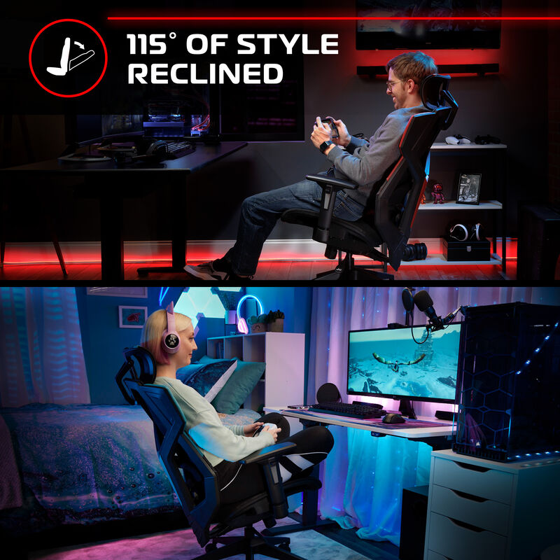 RESPAWN FLEXX Ergonomic Office and Gaming Chair with Lumbar Support - Breathable Mesh Recliner with Headrest & Adjustable Arms, Comfy Home Office Desk Chairs, Reclining Gaming Seat for Adults