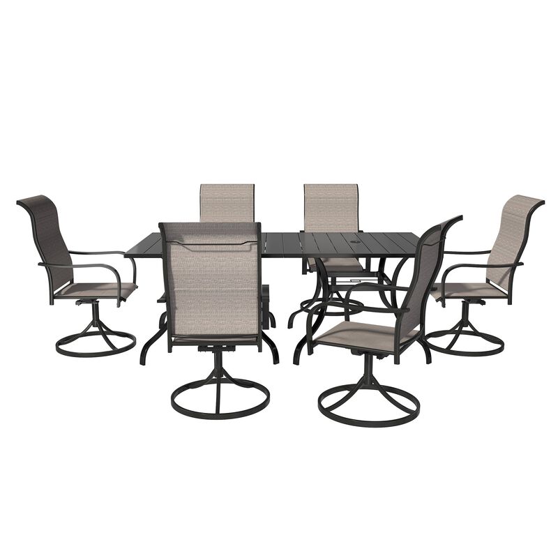 MONDAWE 8-Piece Dining Set With 2 Pcs Square Steel Tables And 6 Pcs Steel Textiliene Dining Swivel Chairs