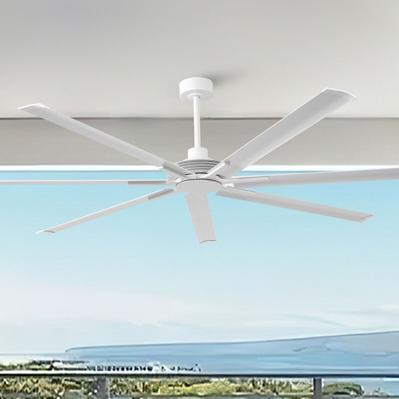 84 in. Industrial Matte White 7 Aluminum Blades Ceiling Fan with Remote without Light