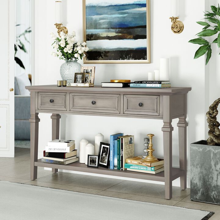 Merax American Retro Symmetrical Console Table with 3 Drawers & Open Bottom Storage Shelf