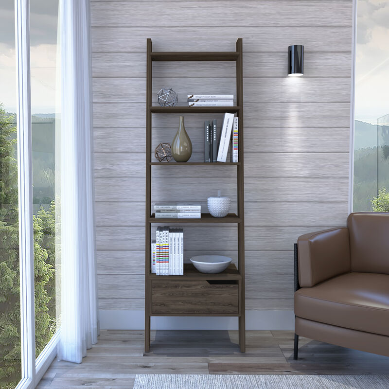 Streamdale Oslo 4-Leg Bookcase with Drawer & 5 Shelves, Dark Walnut
