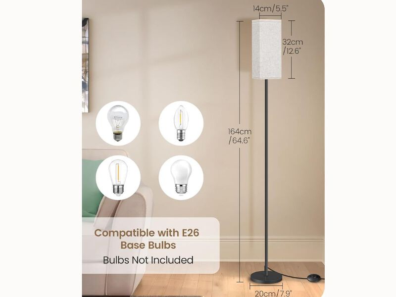 2-Pack Modern Floor Lamps &ndash; Black & Beige, 64.6" Tall, Foot Switch, E26 Base