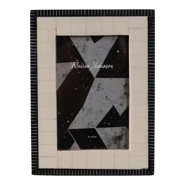 4x6" Etched Border Photo Frame, Ivory/ Black