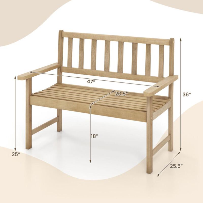 Hivvago Outdoor Teak Wood Garden Bench 2-Person with Backrest and Armrests