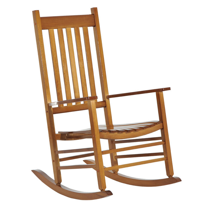 Outsunny Outdoor Rocking Chair, Wooden Rocking Patio Chairs with Rustic High Back, Slatted Seat and Backrest for Indoor, Backyard, Garden, Black