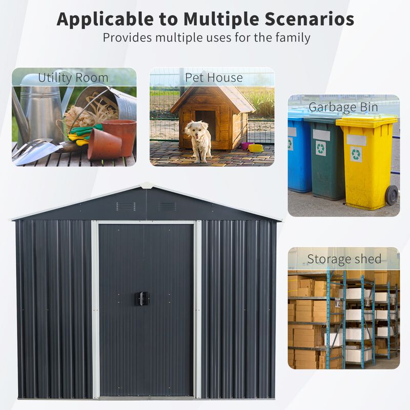 8ft x 6ft Outdoor Metal Storage Shed with Metal foundation image number 5