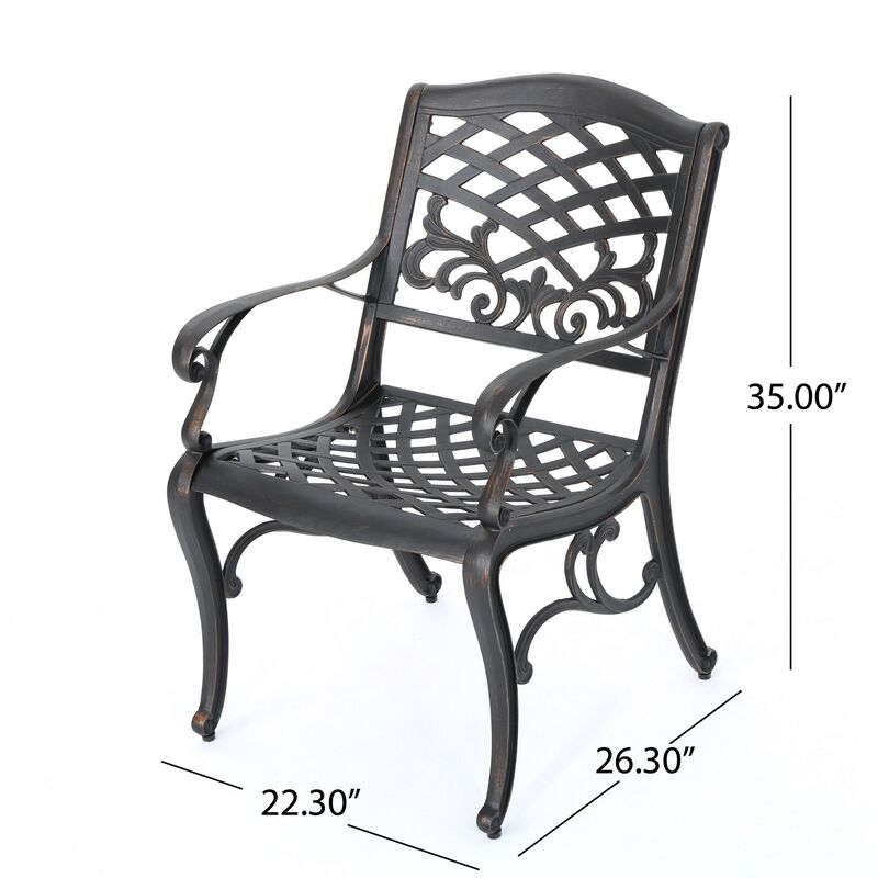 Toni Outdoor Armchair, Scrolled Lattice Pattern, Cabriole Legs Copper Metal - Benzara image number 4