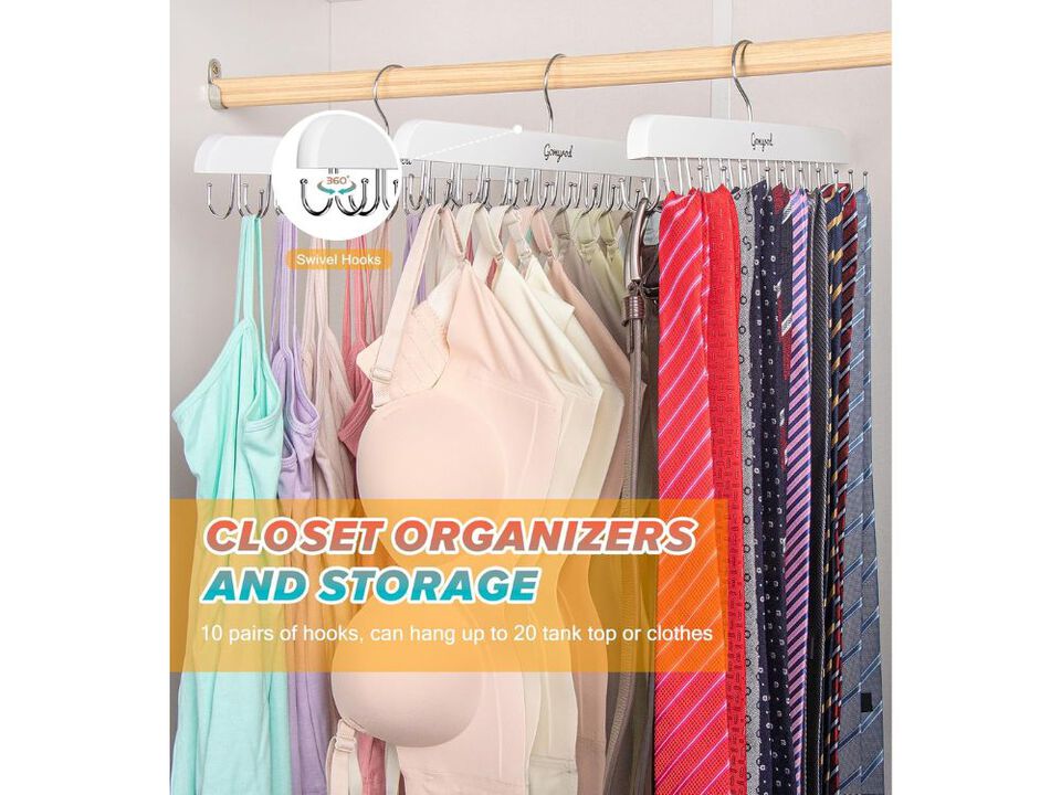 2-Pack Bra Hanger for Closet | Wooden Tank Top Hanger with 20 Hook Capacity
