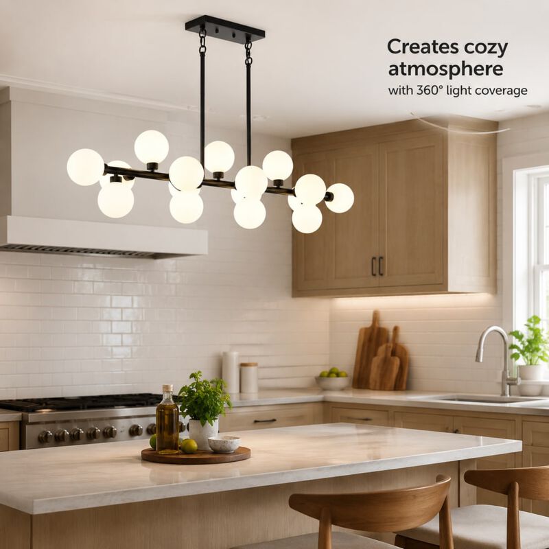 ELEMENT ACE 16-Light Modern Farmhouse Pendant Lamp with Opal Glass Shade, Ceiling Light for Dining Room, Kitchen Island (No Bulbs) image number 4