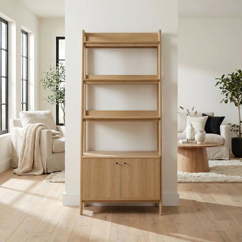 Wooden Bookshelf in Natural Finish with Open Storage Design image number 4