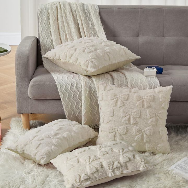 Garvee 4-Pack Bow Faux Fur Pillow Covers &ndash; Square & Lumbar Set for Couch, Sofa, Bed. 18x18/20x12 Inch