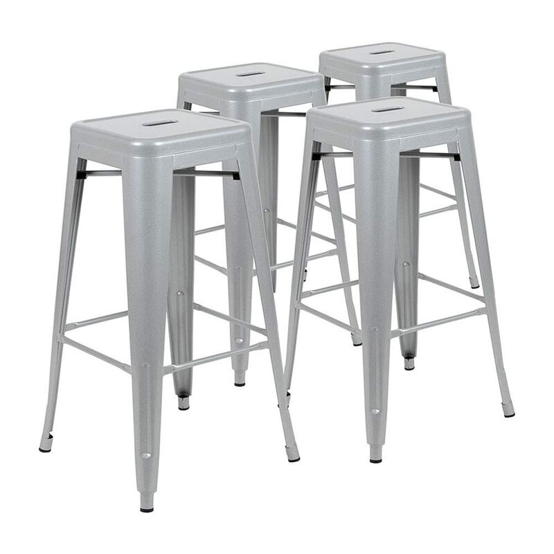 Flash Furniture Lily 30" High Metal Indoor Bar Stool in Silver - Stackable Set of 4