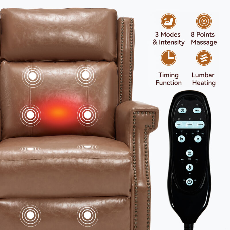 Faux Leather Manual Recliner Chair with Heavy Duty Motion Mechanism And 3 Massage Modes