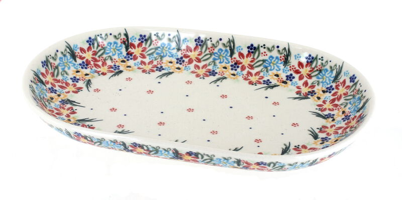 Blue Rose Polish Pottery Holiday Pine Medium Oval Dish