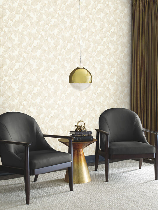 Gingko Toss Gold Wallpaper