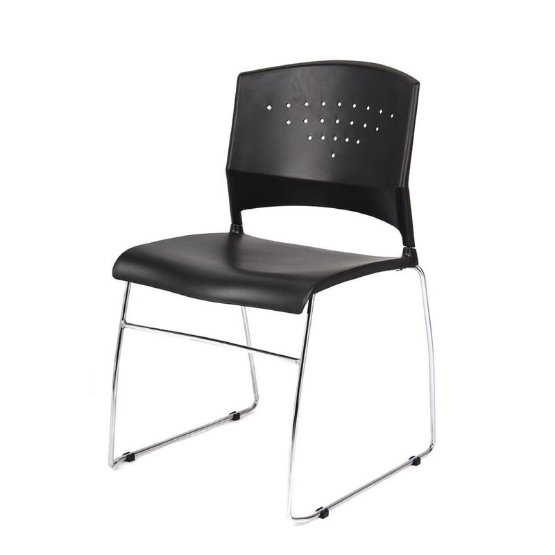 Anu Stack Chair Set of 2, Sculpted Black Polypropylene, Chrome Sled Base image number 5
