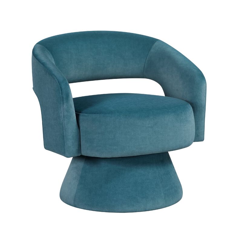 Lessa Swivel Accent Chair, Teal Blue, Round Base, Soft Foam Cushion