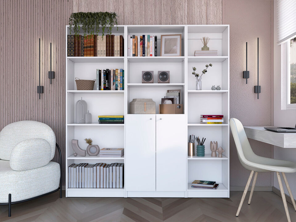 Platte 3 Piece Living Room Set with 3 Bookcases, White