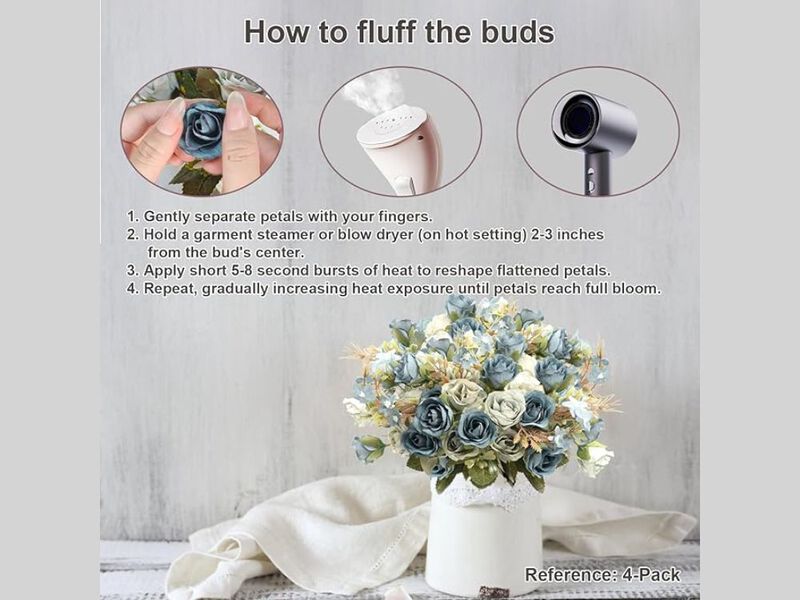 2 Pack Blue Artificial Rose Flower Heads Wedding Centerpiece Decor image number 1