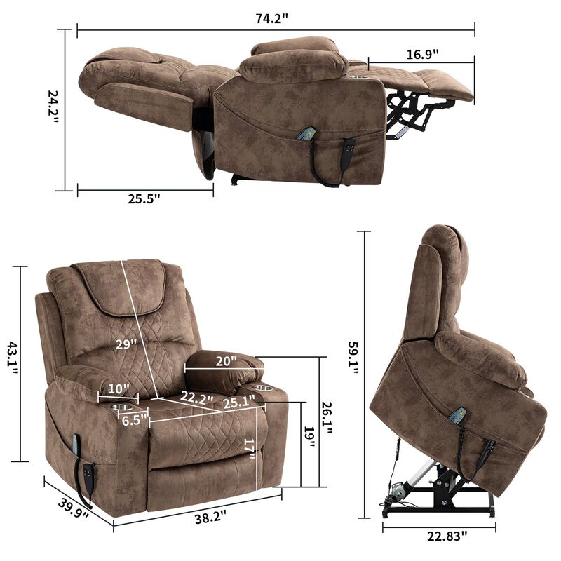 Leather Recliner Chair with 2 Cup Holder, Lounge Chair Power Lift Chair Relax Sofa Chair image number 2