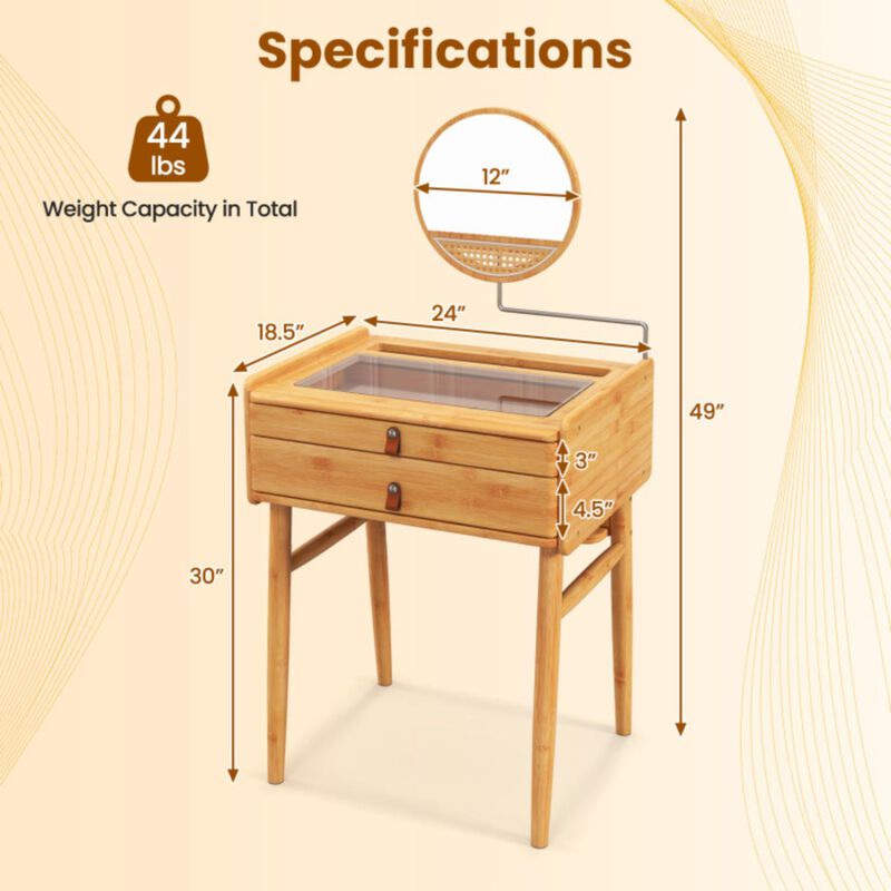 Hivvago Bamboo Makeup Vanity Table with Mirror with 2 Storage Drawers-Natural