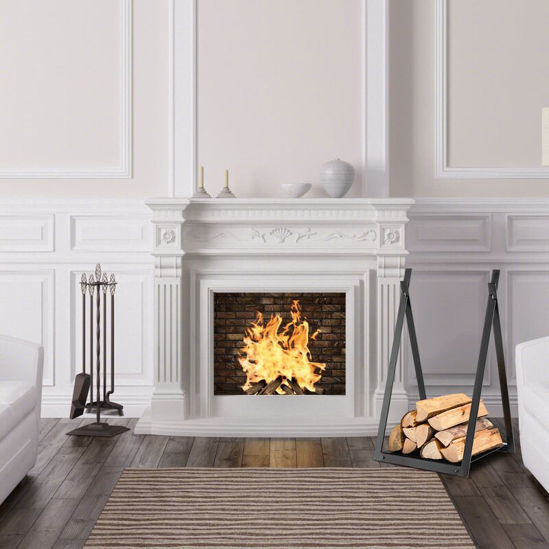 Triangle Firewood Rack with Raised Base for Fireplace Fire Pit-Black